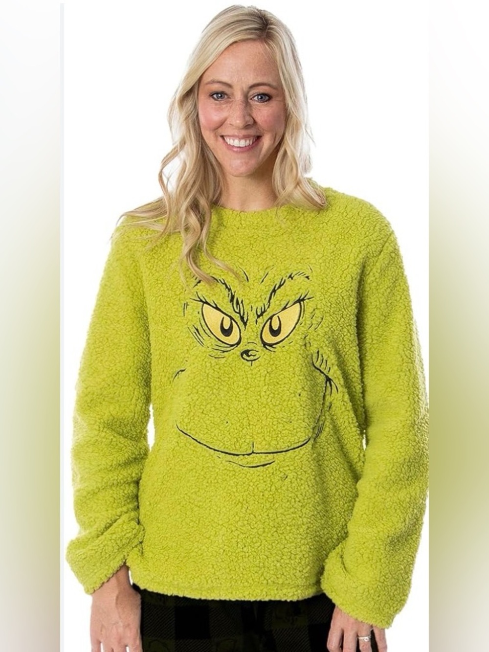 Dr. Seuss The Grinch Licensed Green Plush Sherpa Pullover Sweatshirt Size Medium